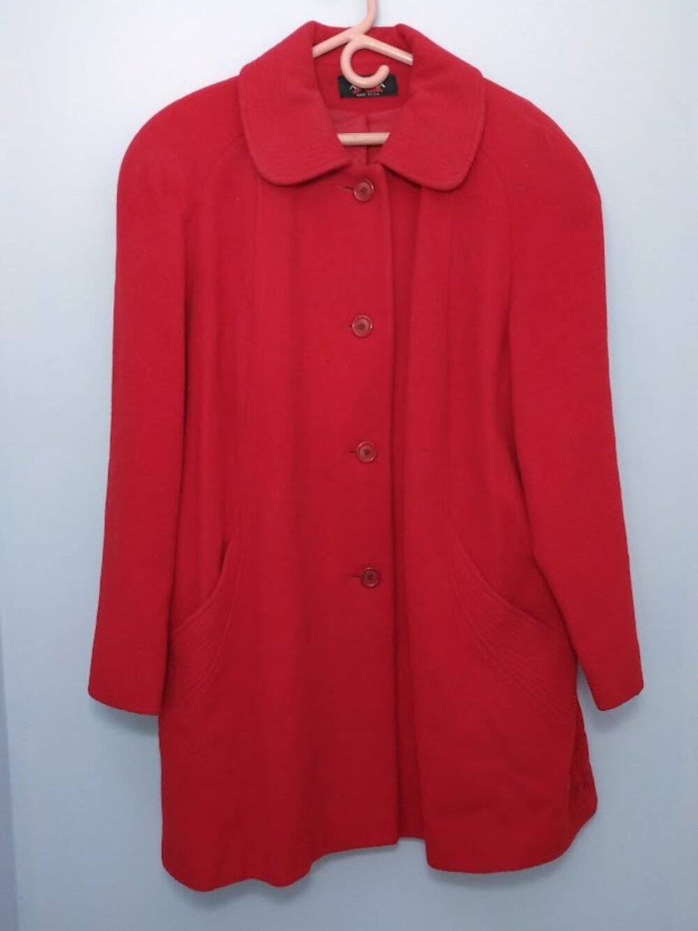 Alorna Vintage Wool Blend Coat Red Size 2X* Mid Length Button Closure Winter